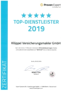 Proven Expert Urkunde TOP-Dienstleister 2019