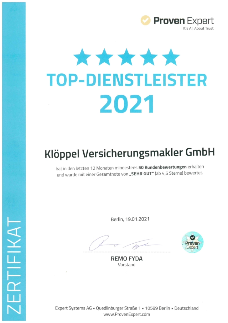 ProvenExpert Top Dienstleister 2021