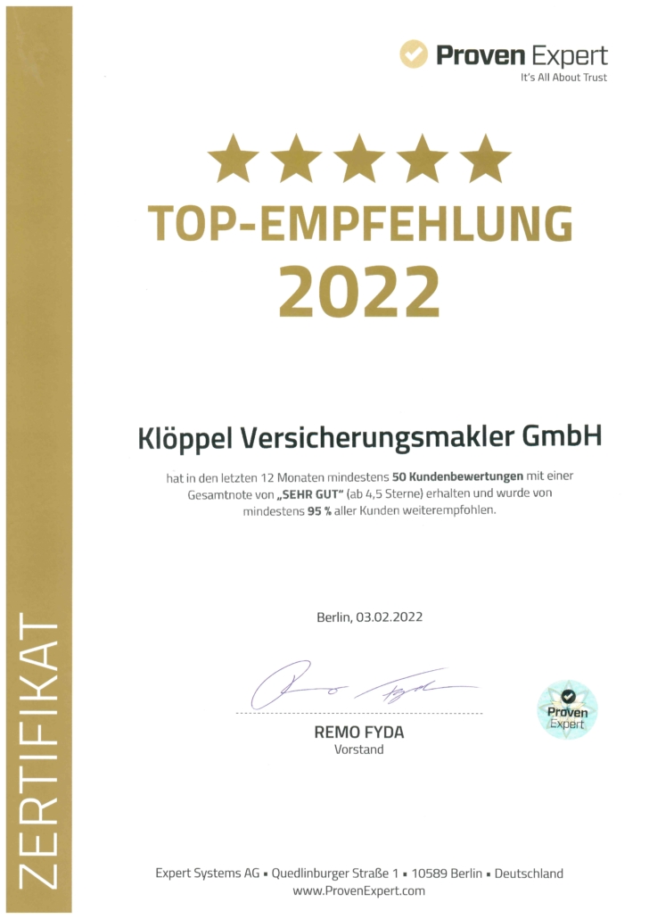 ProvenExpert Top Empfehlung 2022