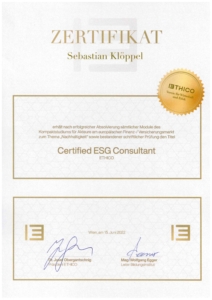 ZERTIFIKAT Certified ESG Consultant Ethico